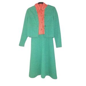 Jonathan Logan Vibrant Orange and Green Midi Dress with Matching Jacket. Size S.